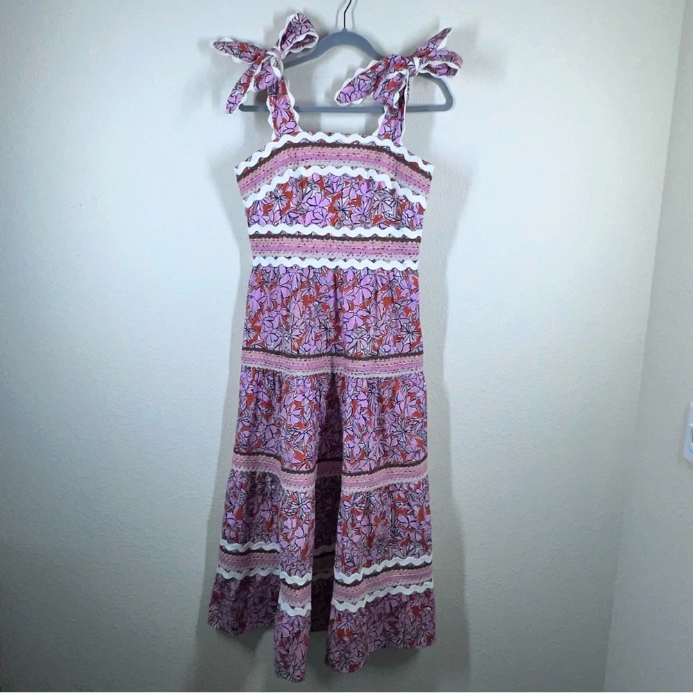 Celia B Floki Tiered Floral Midi Dress With Tie Shoulders Medium NWT - Picture 5 of 14